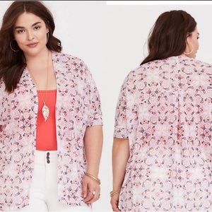 Torrid Multi-Color Floral Print Pattern Short Sleeve Open Front Cardigan…